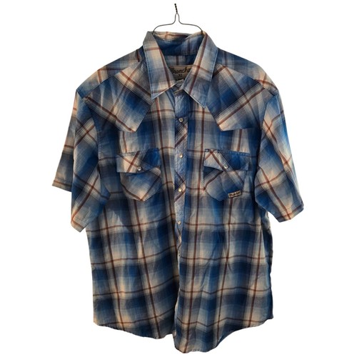 Wrangler Western Pearl Snap Shirt - Size XL - Blue Plaid Wrancher Short Sleeve
