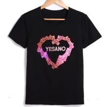 New Men Luxury Diamond Heart Rhinestones Fashion Black T-Shirt High Quality