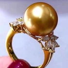 Gorgeous HUGE AAAAA 11-12mm ROUND natural south sea Golden pearl ring 925S...