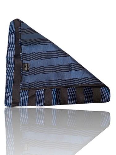 Nwot 100% Silk 9.5" X 9.5" Pocket Square, Blue/Black Striped. - Picture 5 of 5