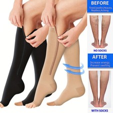 15-20 mmHg Mild Zipper Compression Socks Leg Calf Relief Open Toe Socks For Men