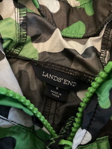 Ll Bean Jacket 8 Boys Camo Windbreaker Black Green Hoodie Nylon Zip Back Pocket - Picture 3 of 5
