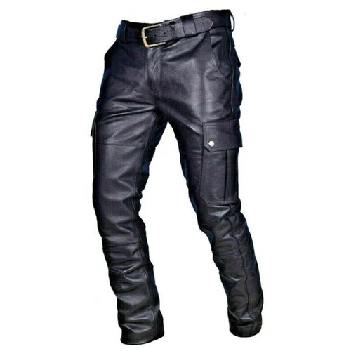Jeans Uomo Steampunk Gotico Retrò Pantaloni Moto Pantaloni Vera Pelle - - Foto 13 di 15