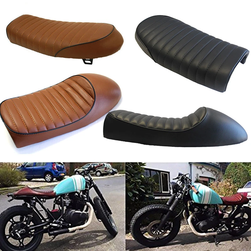 Cojín de asiento vintage reacondicionado café corredor sillín plano y jorobado universal para motocicleta Foto 2 de 4
