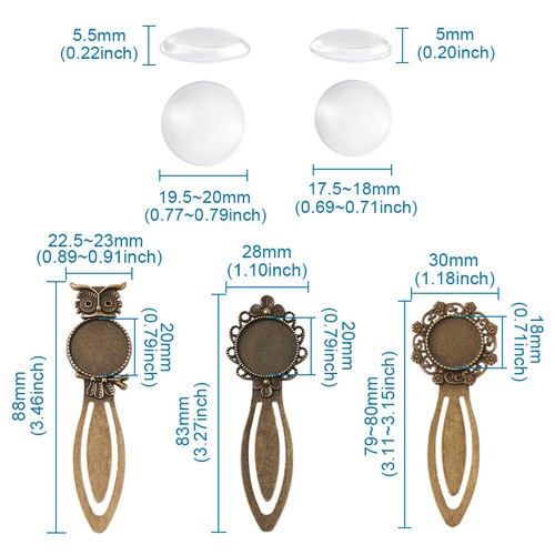 12 Set Iron/Alloy Bookmark Cabochon Settings With Clear Glass Cabochon DIY Craft - Imagen 3 de 7