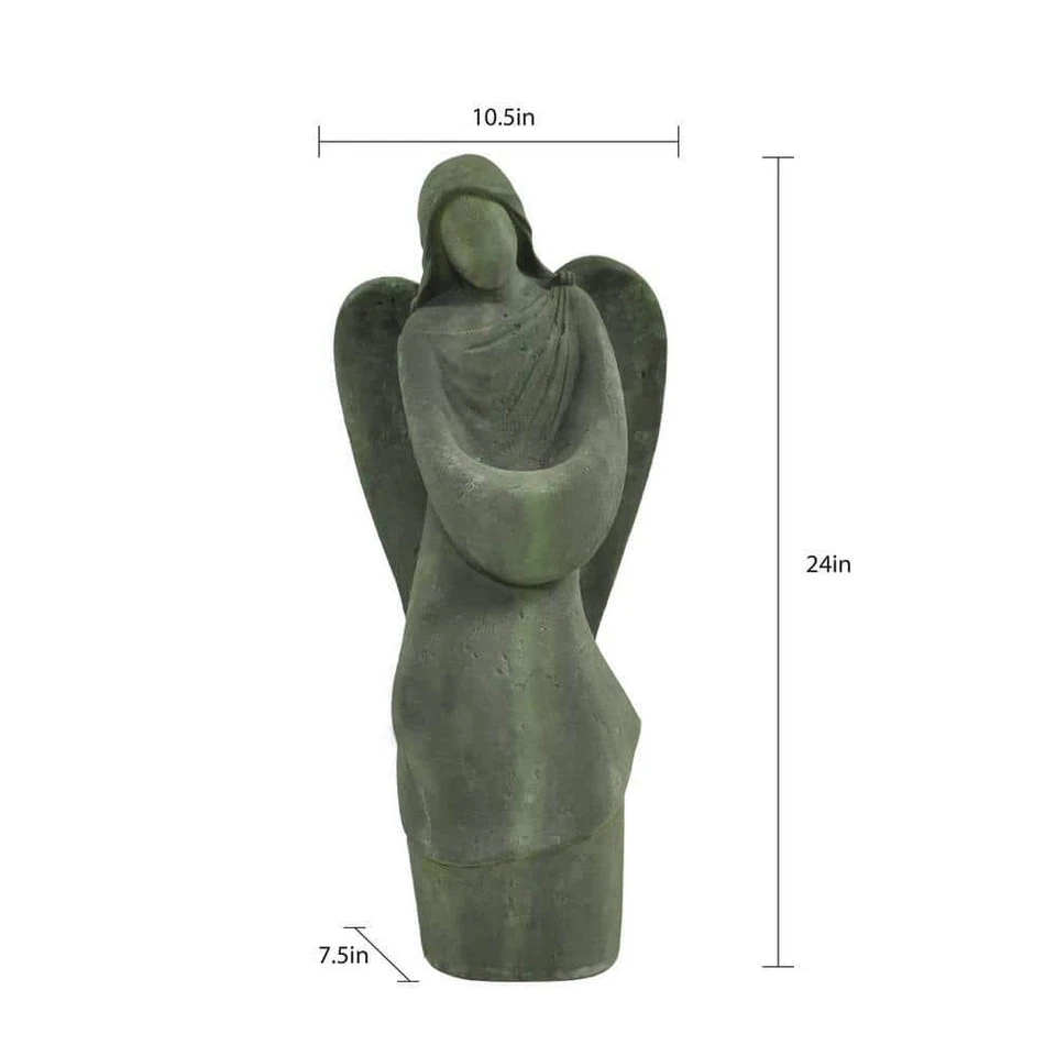 MPG Garden Statues 7.5"x24" Cast Stone Angel Bird Feeder Outdoor Rustic Gray - Image 2 of 4