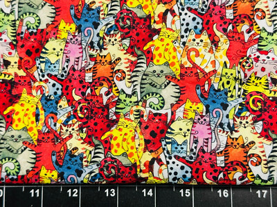 Tina Scrap  9''x21'' Cat Kitten Kitty Rainbow  Cotton Packed Fabric Colorful