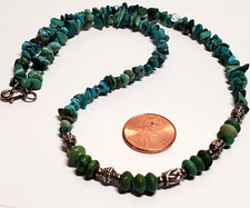 Solid Sterling 925 Silver Bead Natural Turquoise Nugget 16.5" Necklace 18.2g