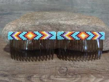 Native American Navajo Indian Hand Beaded Hair Comb Set by Cleveland