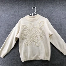 VTG Peter Valentine Sweater Womens M Wool Angora Ivory Embroidered Beaded