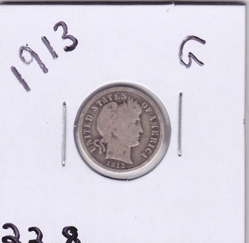 1913 Barber Dime in BUONE condizioni pz 22,8 ~ CERCHIO COMPLETO SU ENTRAMBI I LATI. - Foto 4 di 5