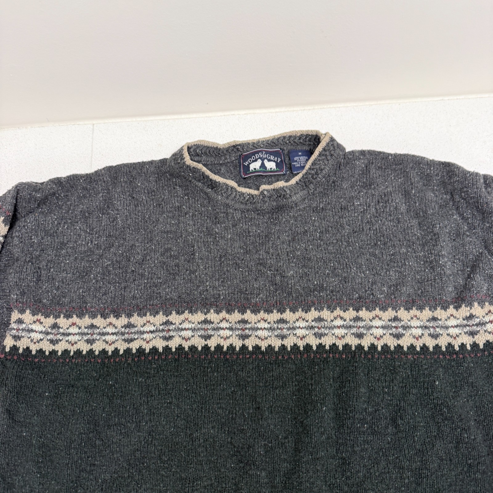 Woods & Gray Vintage Men's Medium Silk Blend Sweater Gray Black Fair Heavyweight