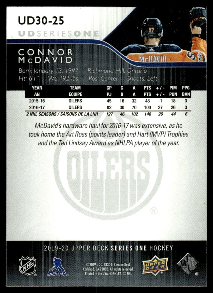 2019-20 Upper Deck 30 Years of Connor McDavid Edmonton Oilers #UD30-25 - Image 2 of 2
