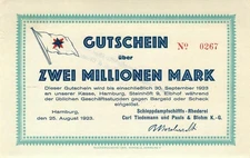 Hamburg Carl Tiedemann 2 Millionen Mark 1923 sehr leicht gebraucht