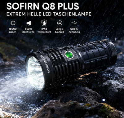 Sofirn Q8 Plus LED Taschenlampe 16000 Lumen Extrem Hell USB-C Outdoor Camping