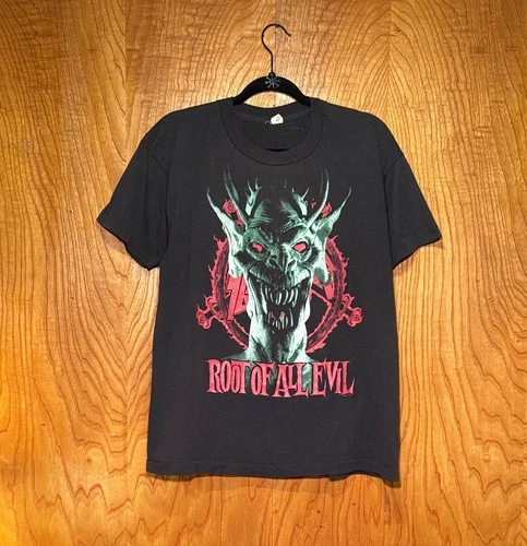 Slayer Root Of All Evil World Sacrifice Tour Si 1980s vintage concert t-shirt, vintage, size XL, single stitch, B+ condition