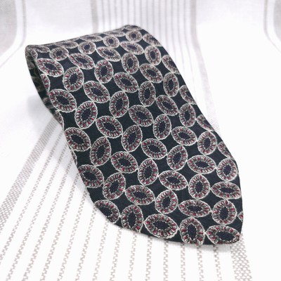 VTG ROBERT TALBOTT Best of Class Silk Tie Black Silver Red Geometric Pattern