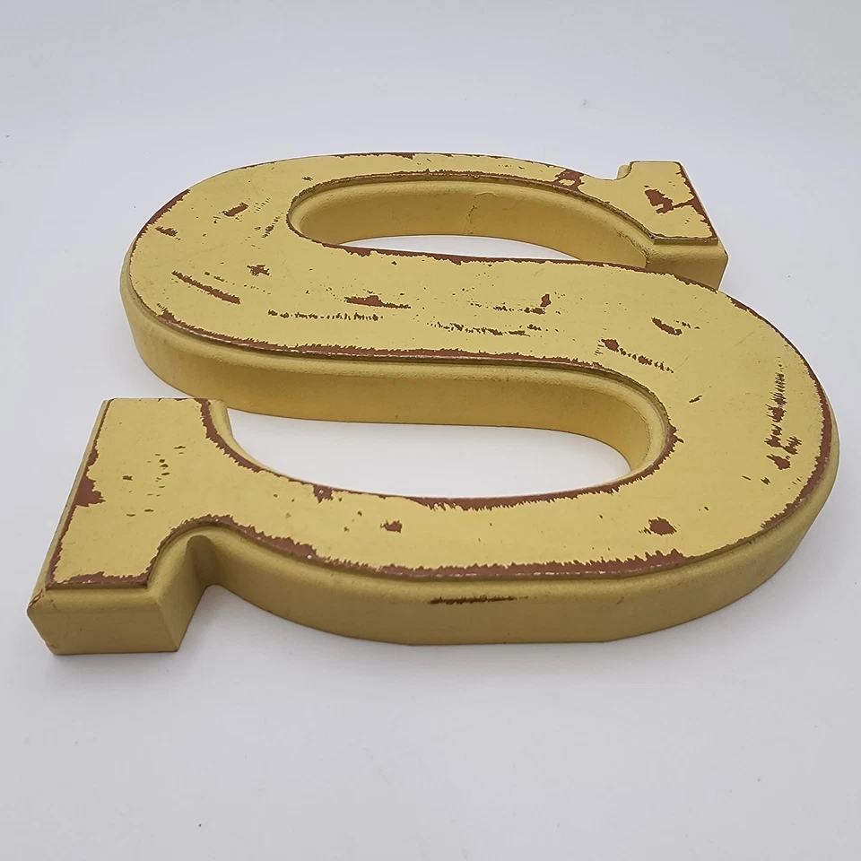 Letra angustiada S chanfrada madeira parede pendurada amarela fazenda boho cabine de artesanato - Imagem 2 de 4