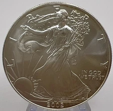 2002 American Silver Eagle - .999 Pure Silver No Spots - Bright White In Capsule
