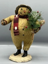 VTG ESC TRADING CO CODY FOSTER SNOWMAN W/Bucket & tree PRIMITIVE FOLK ART  8”