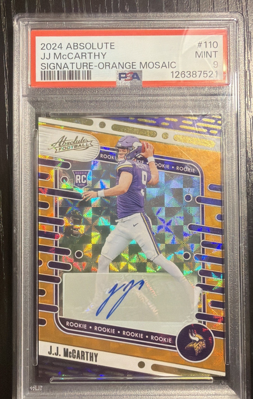 2024 Panini Absolute - Rookies J.J. McCarthy #110 Orange Mosaic Signatures /75 