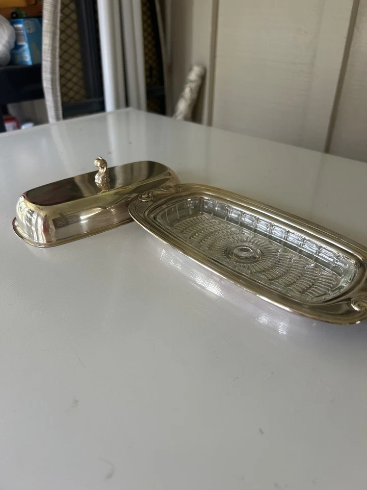 Wm. Plato de mantequilla cubierto con plato de plata A Rogers vintage años 60 con plato de vidrio Foto 3 de 3