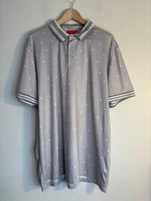 REDVANLY Mens XL Grey & White Dandelion Print Polo Golf Shirt Business Casual