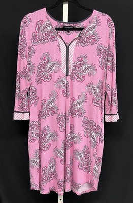 Ellen Tracy Women Sz L Pink Paisley Knee Length Rayon Women s Nightgown W/Pocket