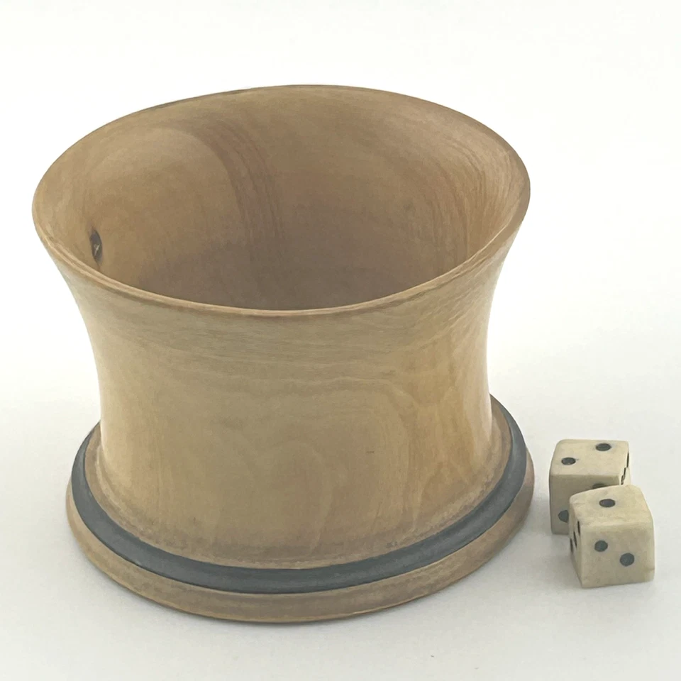Vintage Turned Treen Wooden Dice Shaker Cup and 2 x Antique Hand Carved Dice - Image 2 of 4