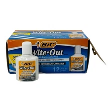 12 Bottles BIC Wite-Out Quick Dry Correction Fluid w/ Foam Wedge 0.7 fl oz