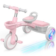 SEREED Colorful Lighting Toddler Tricycle for 2-5 Years Old Girls, Adjustable...