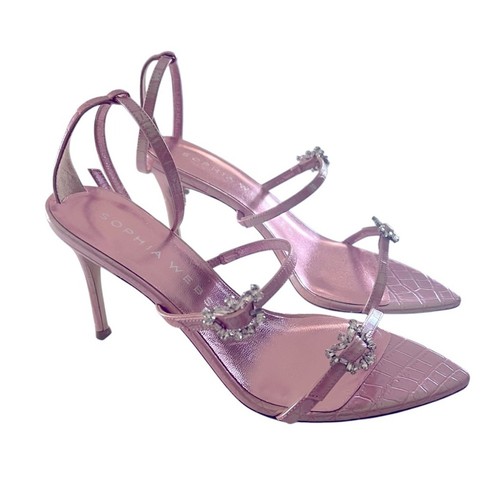 SOPHIA WEBSTER Grace Leather Strappy Mid Sandal Quartz Croc NEW EU 39 US 9 - Picture 4 of 11