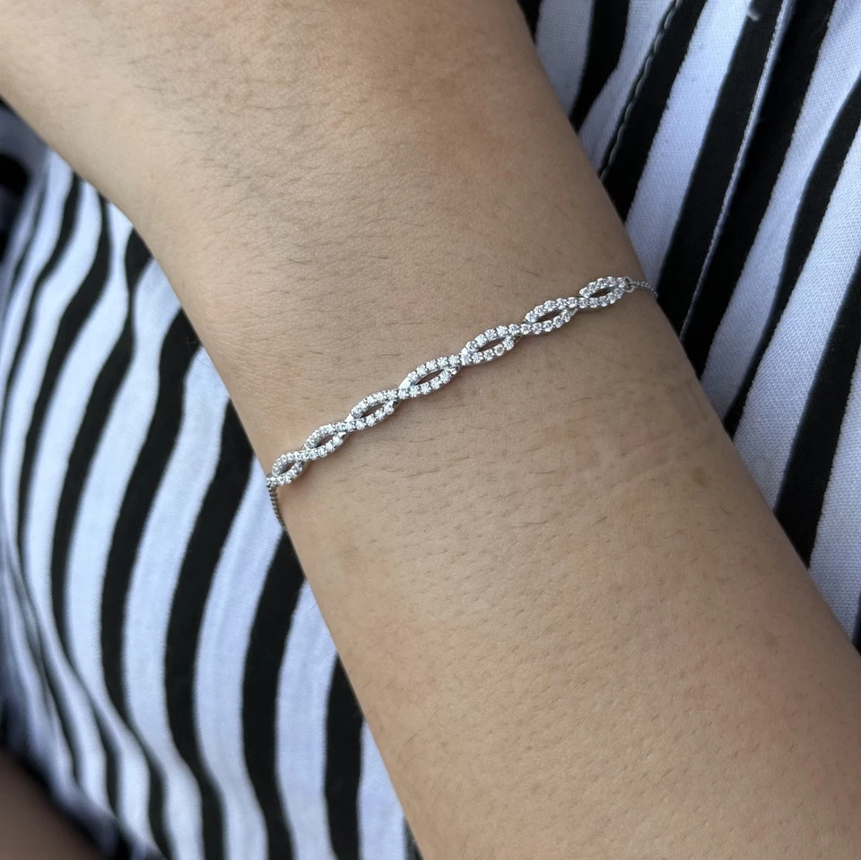Brazalete de tenis con olas de mar de diamantes naturales de 1 quilate H-I SI2 joyería de oro blanco de 14 k Foto 2 de 2