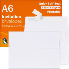 A6 White Envelopes 4X6 100 Pack - Quick Self Seal,For 4X6 Cards Perfect for Wed