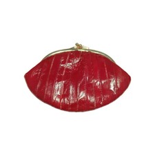Vintage Lee Sands Red Eel Skin With Gold Tone Kiss Lock Coin Purse Clutch