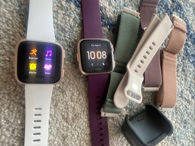 Lot Of 2 Fitbit Versa Smartwatches +Bands & Cord tested  