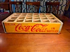 Vintage Drink Coca Cola in Bottles 24 bottle 1956 crate wooden carrier yellow TN