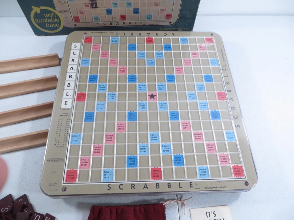 Scrabble Crossword Game 1982 Deluxe Edition W/ Turntable Base Complete No Manual - Image 3 of 4