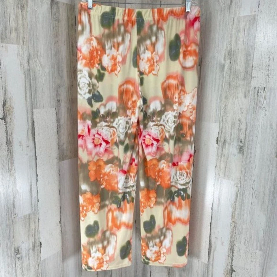 Pantalones de salón Peck & Peck para mujer naranja floral boho cintura elástica elásticos XL Foto 3 de 4