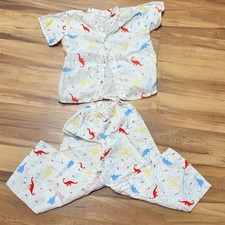 Dinosaur Pajama Set Kids Vintage Size 6 Unisex Long Pants 1960s Colorful Cotton