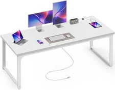  63 Inch Desk with Power Outlets, Deeper & Thicker Desktop, Robust Metal 