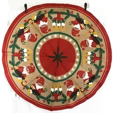 Sweden Christmas Tablecloth Elves Tomte Gnomes Jute Burlap 41.5in Hill Brand