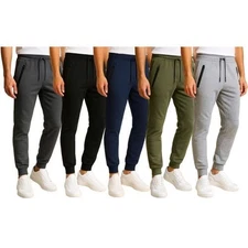 {3-Pack} Men's Fleece Active Jogger Pants with Zipper Pockets