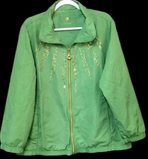 Activology 1X jacket green embellished full zipper pockets long sleeve