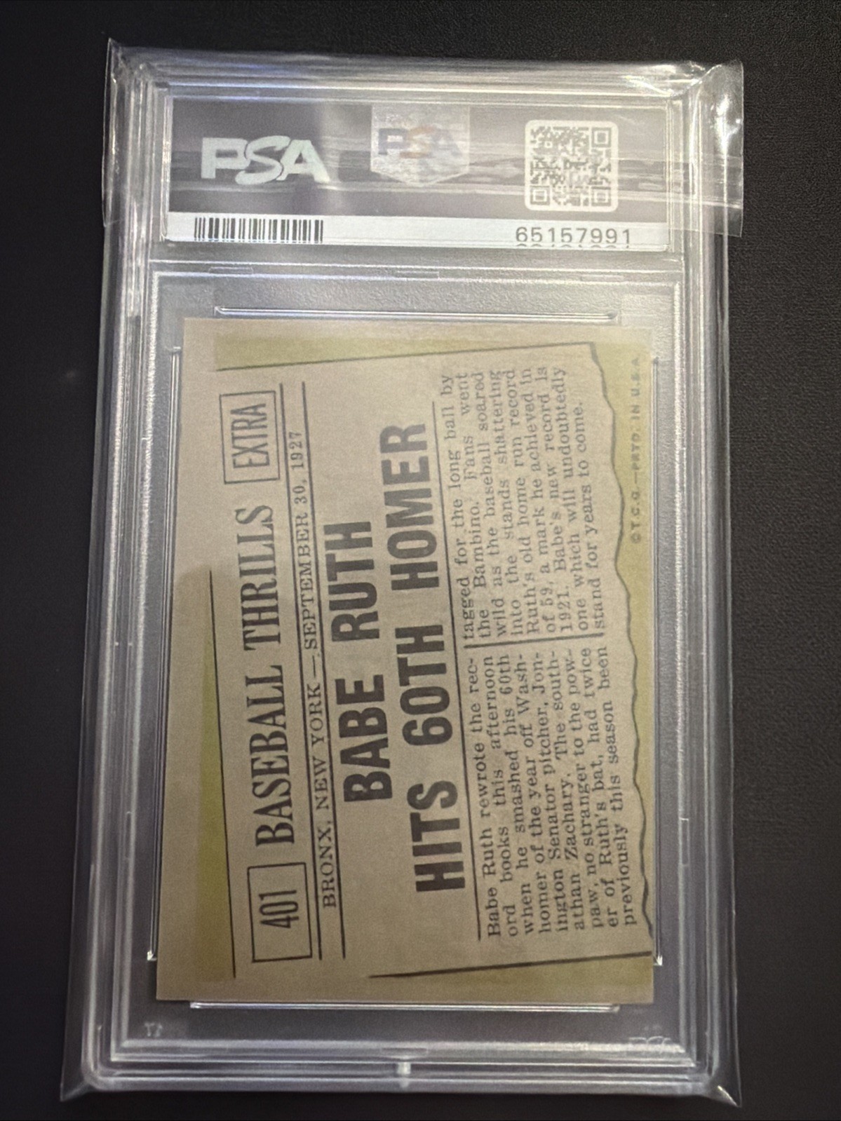 1961 Topps - Babe Ruth Hits 60th Homerun  #401 New York Yankees PSA 7 view 2