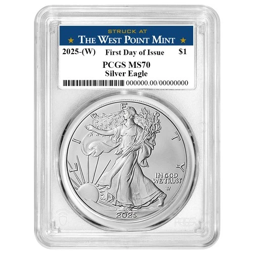 2025 (W) $1 American Silver Eagle PCGS MS70 FDOI West Point Label