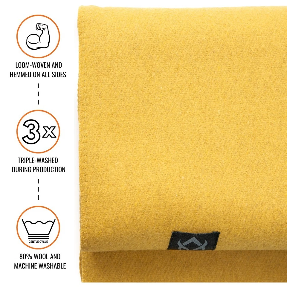 Arcturus Wool Blanket - 4.5 lbs, Warm, Washable, 64" x 88" (Gold) - Image 2 of 4