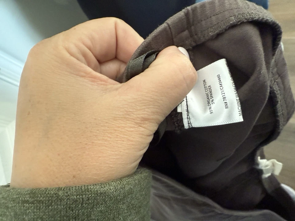 EILEEN FISHER Pants Large Stretch Cotton Twill Slim Taper Elastic Waist Brown - Image 4 of 4