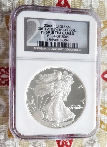 2000 P - SILVER AMERICAN EAGLE - PF69 Cameo -NGC - One Dollar -20th Anniversary