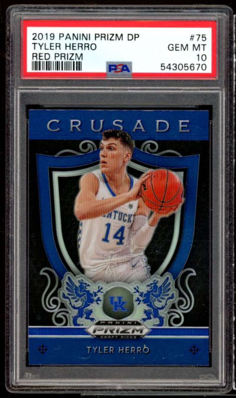 Tyler Herro Rookie Card 2019-20 Panini Prizm Draft Picks Blue Prizm #75 PSA 10